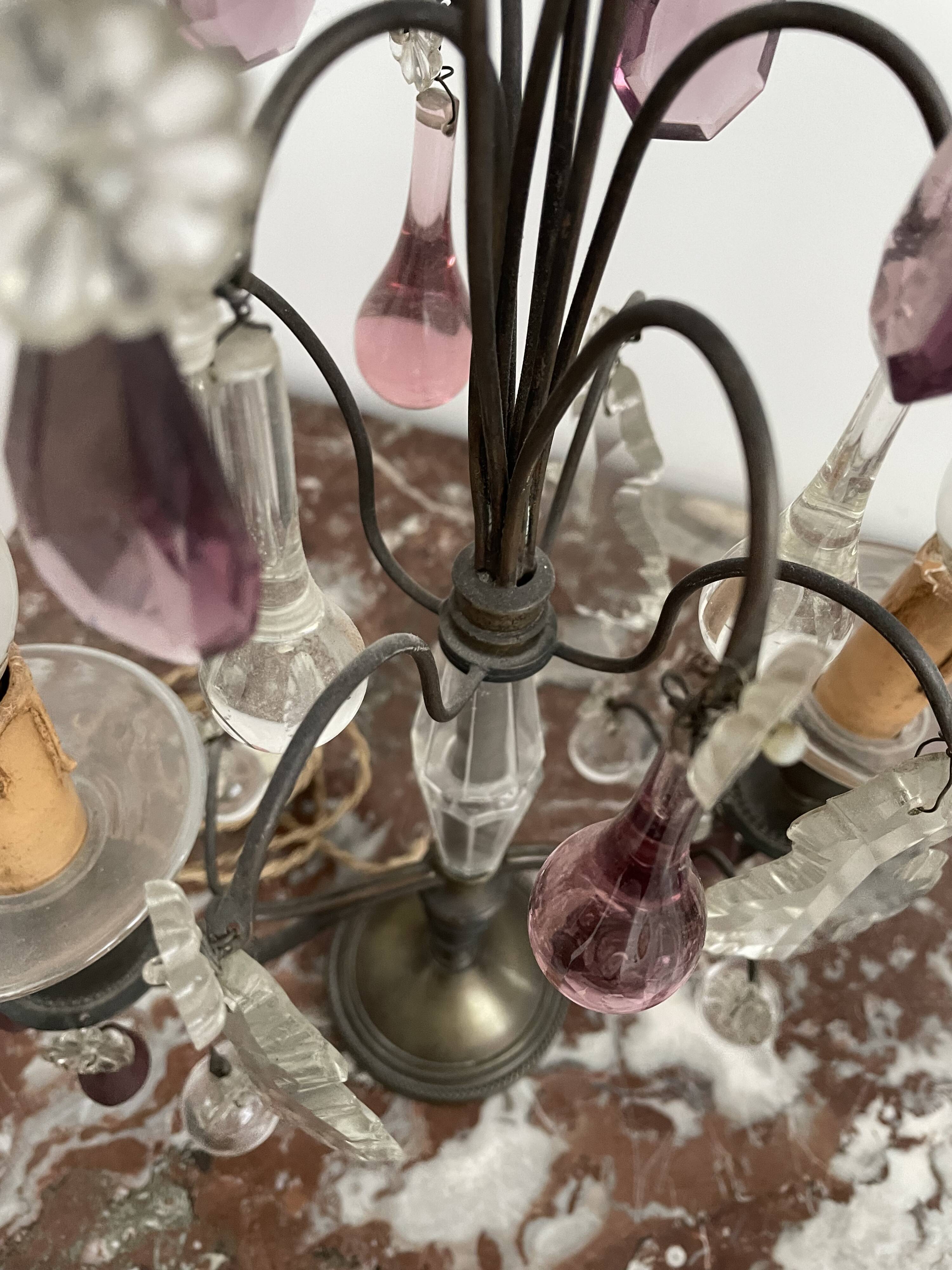 pair of chandeliers, lamp, silver-plated metal, crystal, tassels, florets, pendant, rosettes