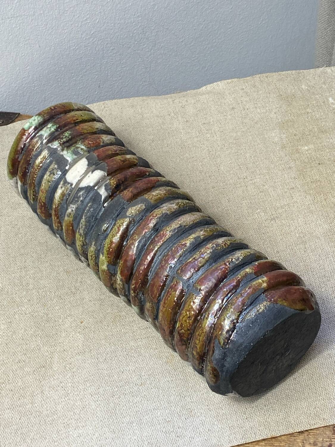 Raku ceramic tubular vase