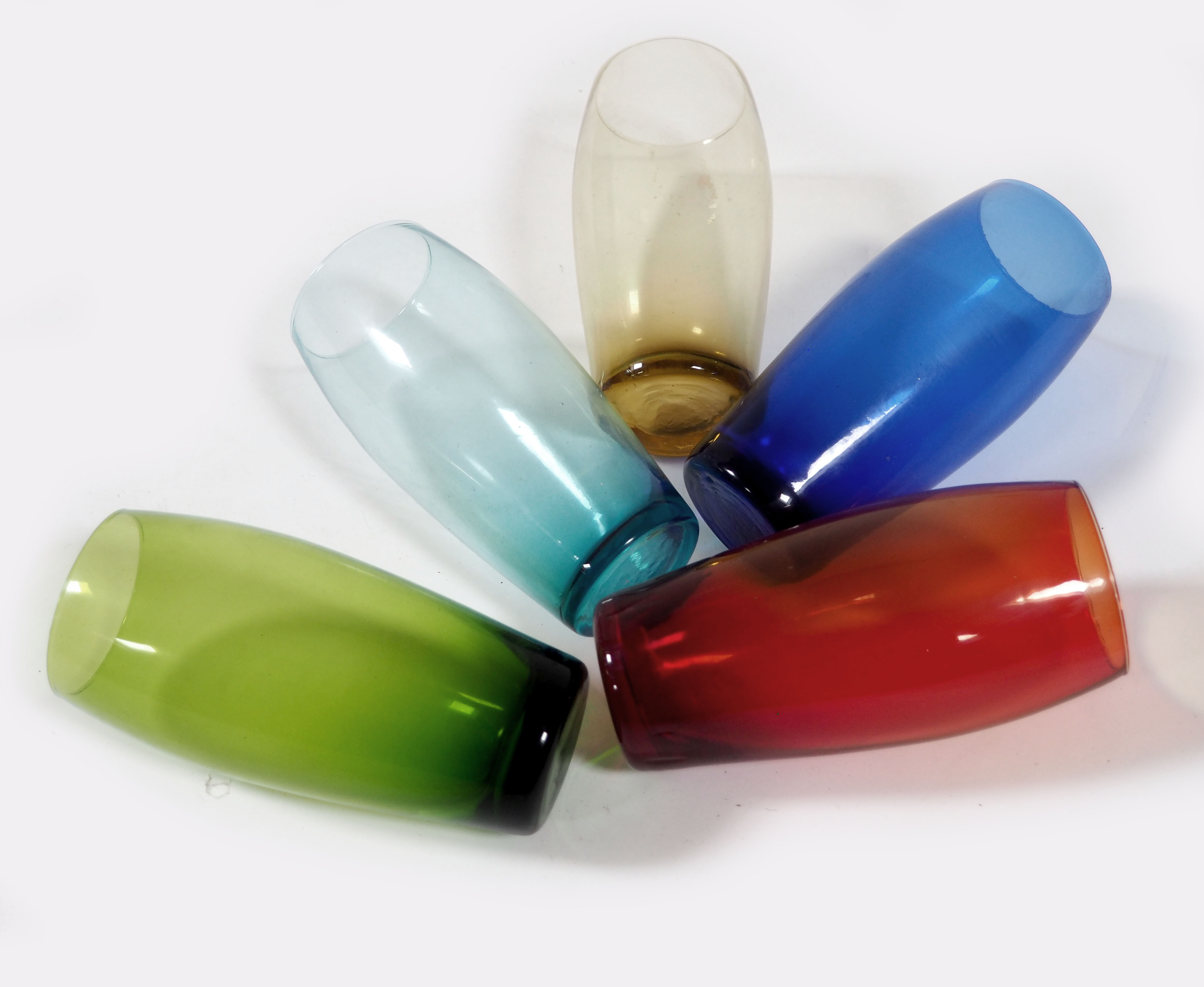5 old multicolored glasses