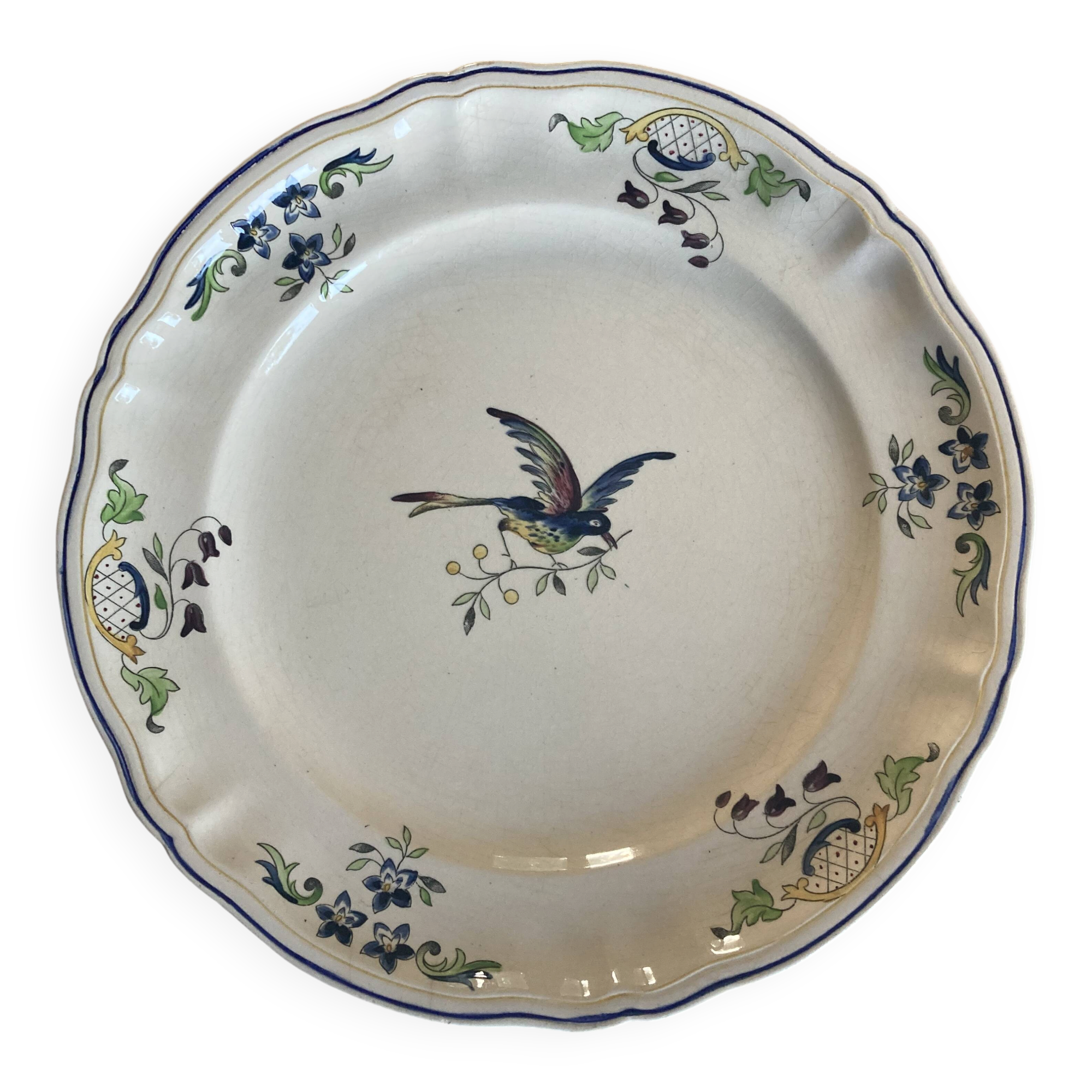 Plat de service rond en faïence Longchamp 1930