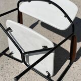 Vintage 1950s metal, oak and faux leather armchair