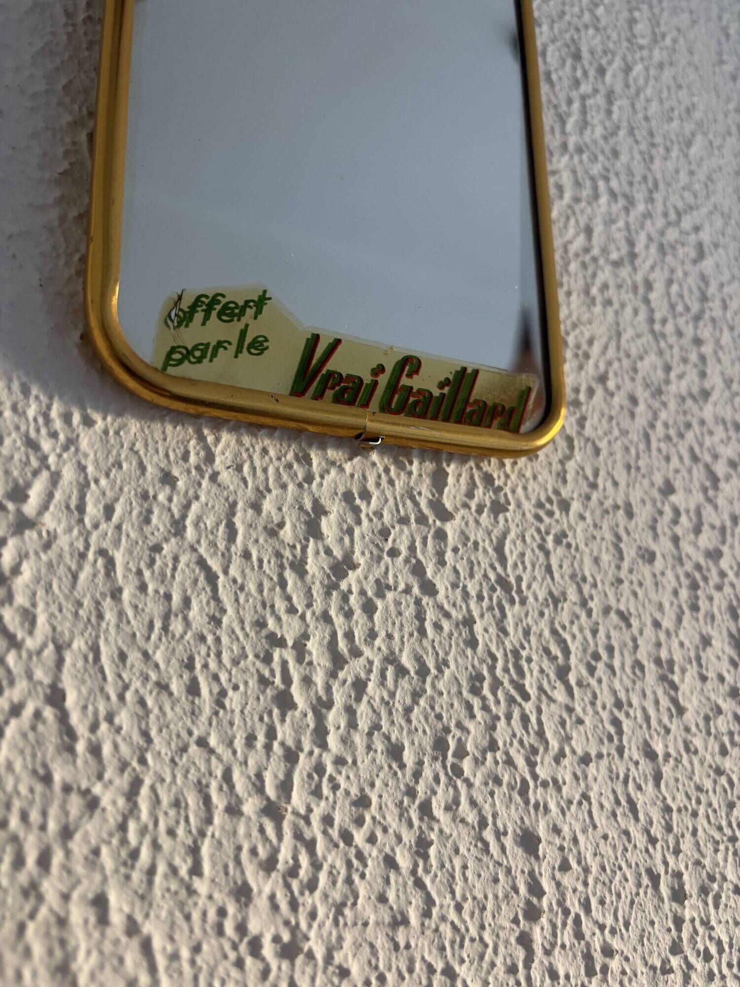 Vintage 1960 barber mirror, shaving or travel, gold and blue - 16 x 11 cm