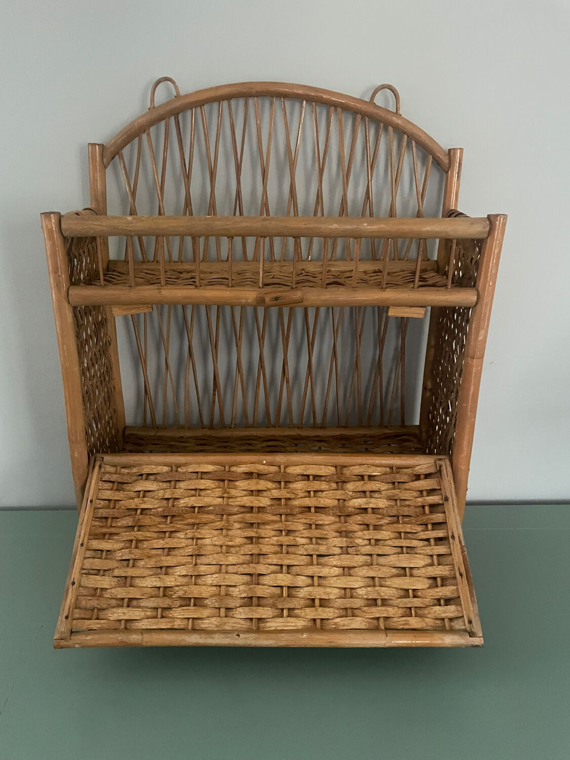 Vintage rattan wall shelf