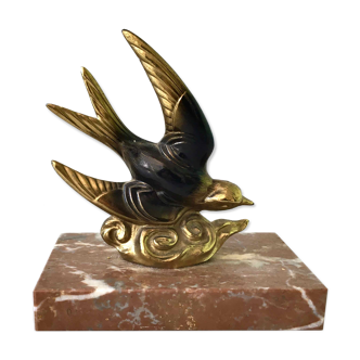 Marble swallow and brass paperweight
