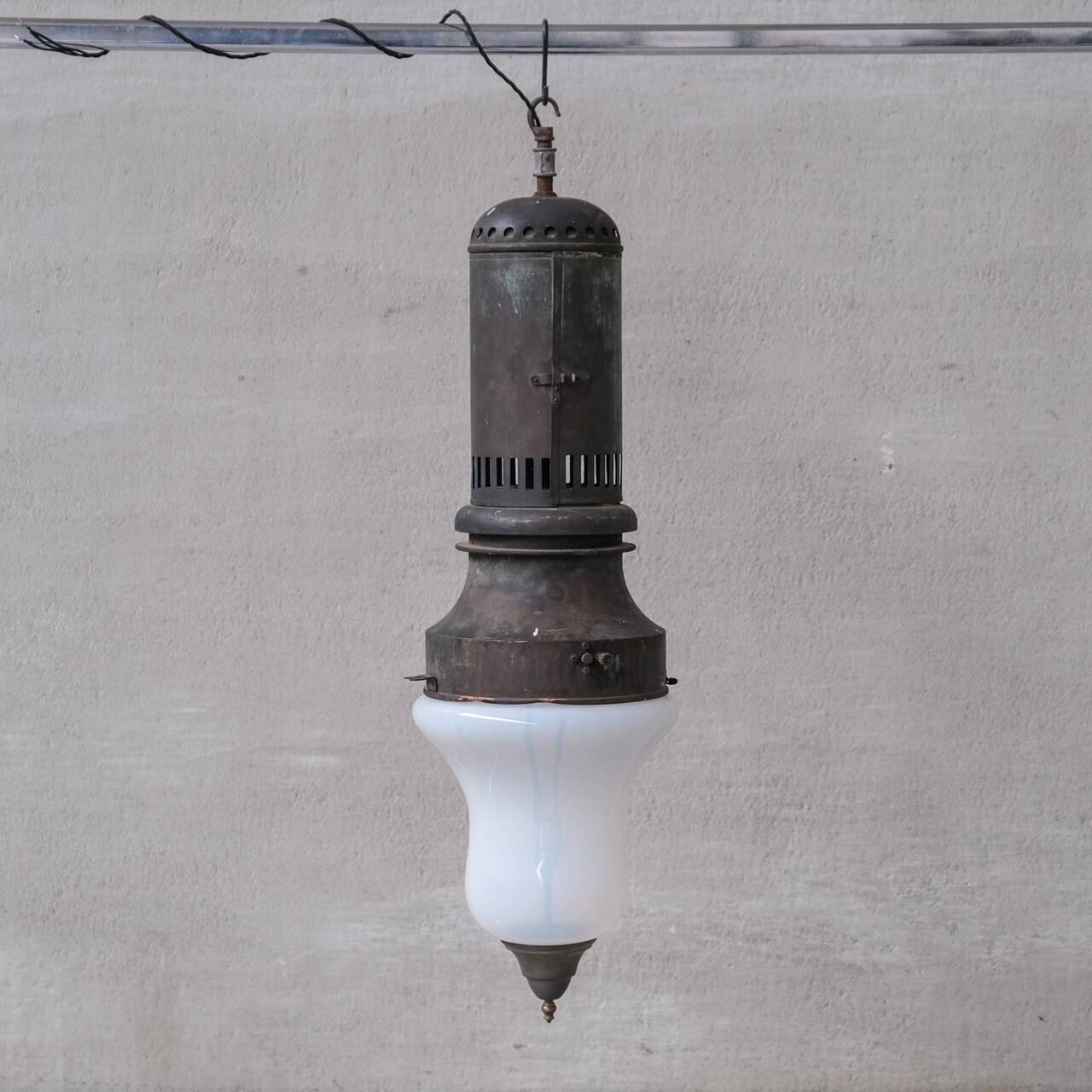 Antique xxl metal and glass pendant light