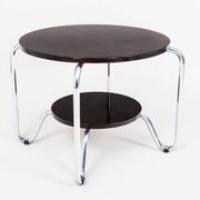 Table basse Bauhaus en chrome et Macassar de Kovona, années 1950.