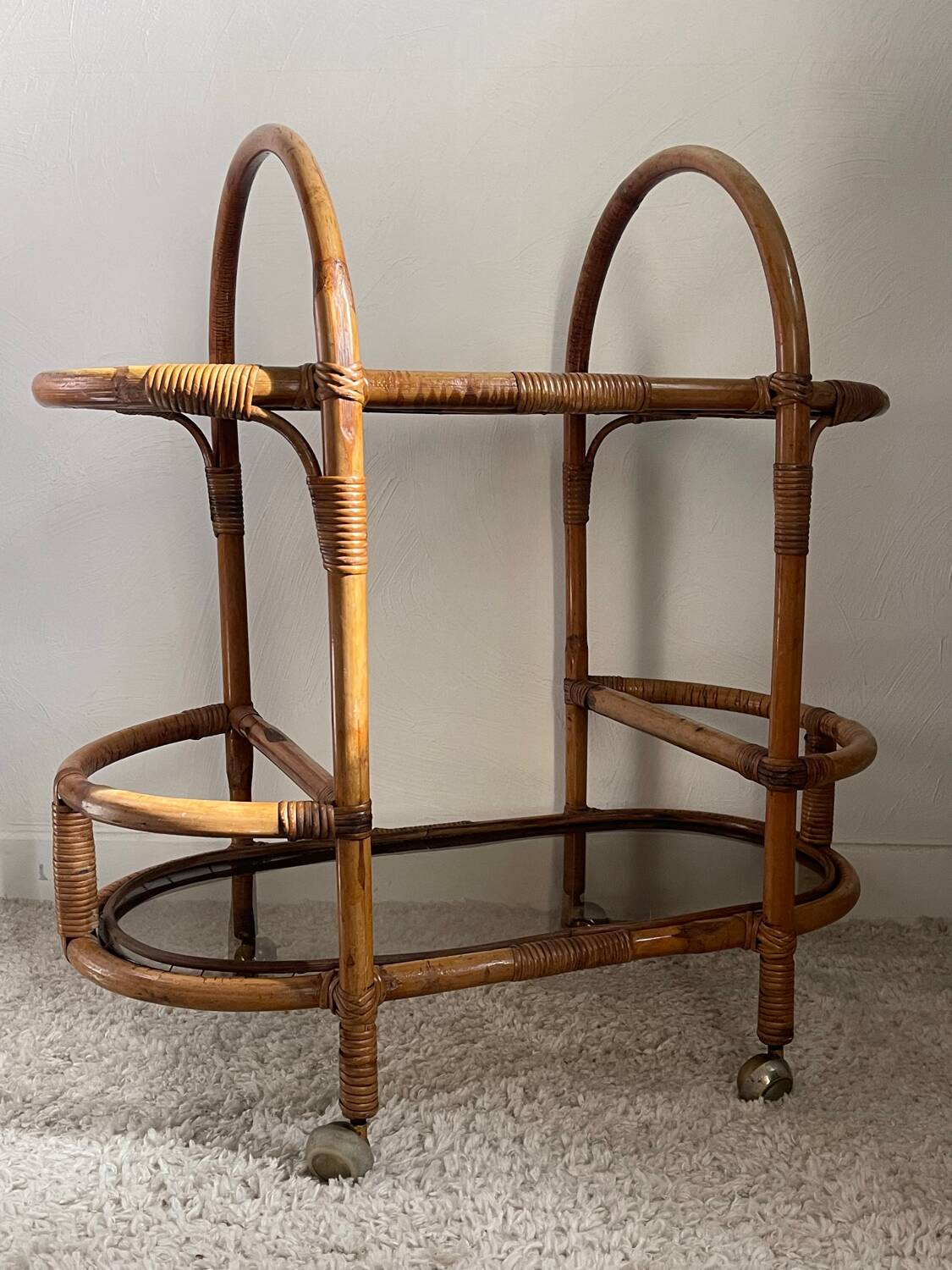 1960s rattan serving cart