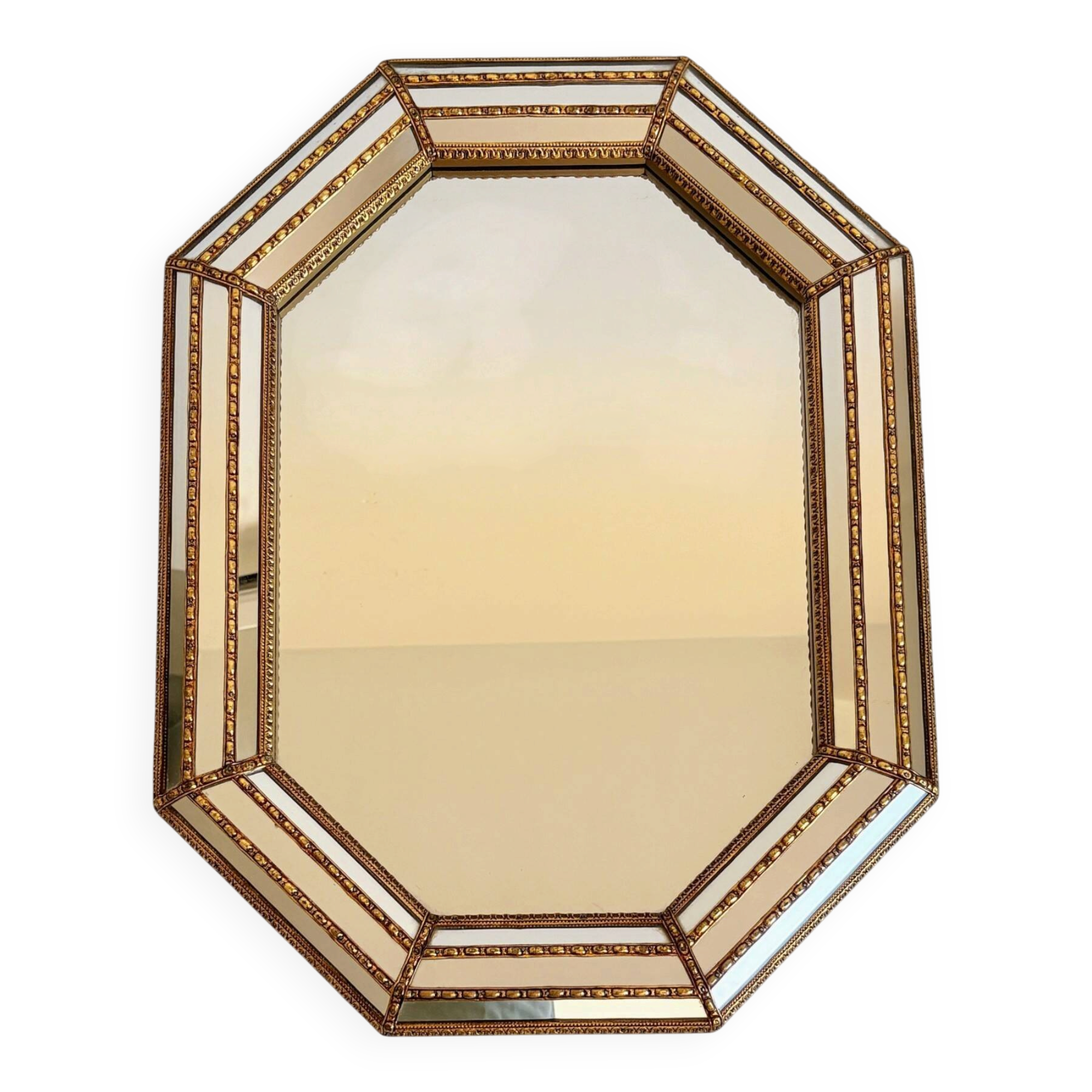 Octagonal Venetian Modern Hollywood Regency Mirror, Handmade in Spain, 1980