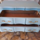 Commode en bois massif repeint bleu lagune style Louis XV à 2 tiroirs