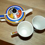 Teapot with 2 cups. art deco. clarice cliff. sadler.