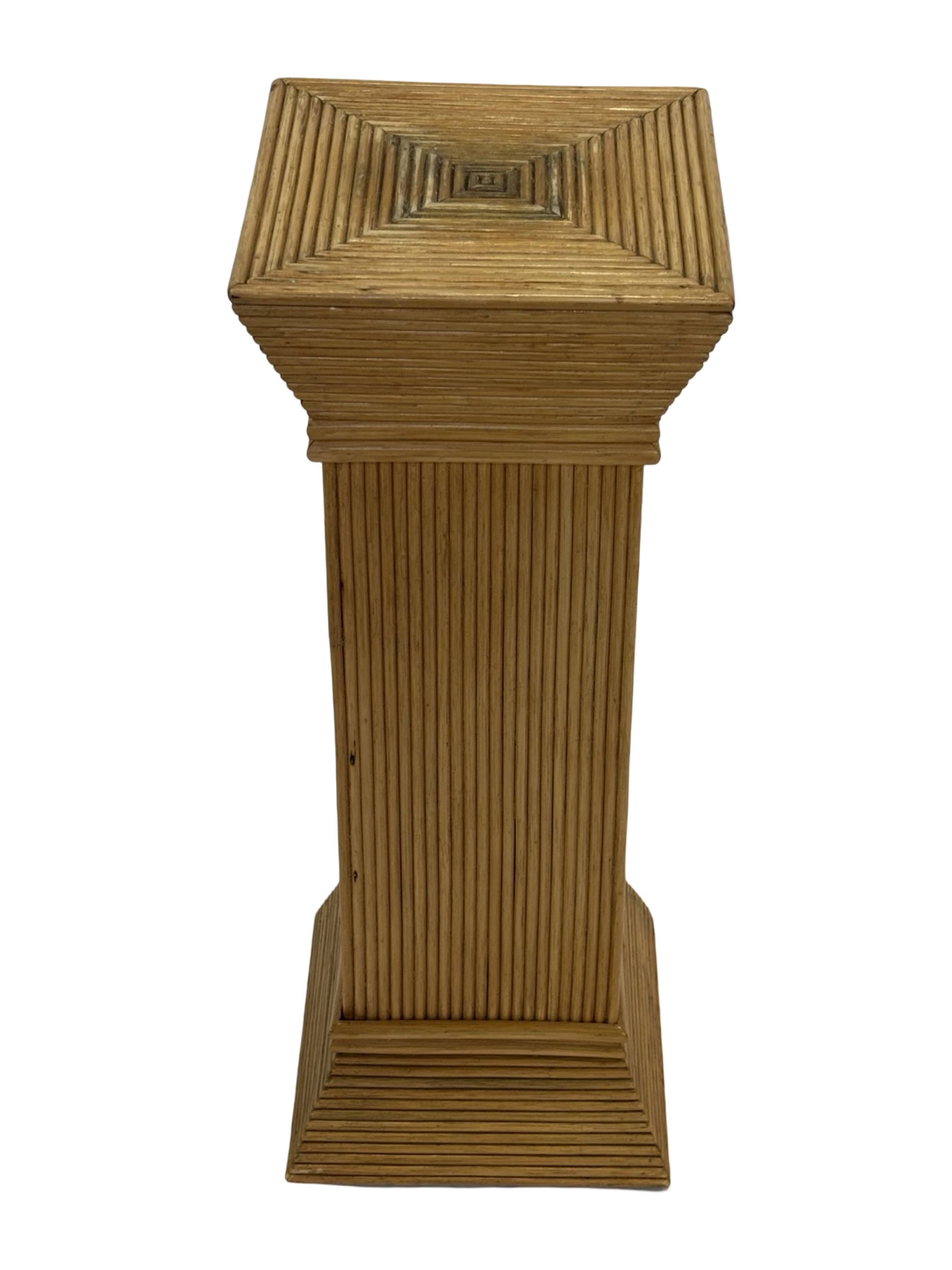 Vintage Rattan Column Planter Bamboo Bohemian Pillar '70s Rattan Mcguire