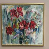Original Swedish Oil On Canvas – “Amaryllis And Hyacinths” By Harry Thomander – Vintage & Framed – 64 × 65 Cm (25.2" × 25.6")