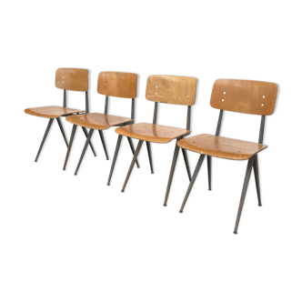 Set of four Marko Holland vintage school chairs in the Friso Kramer style of the 60s