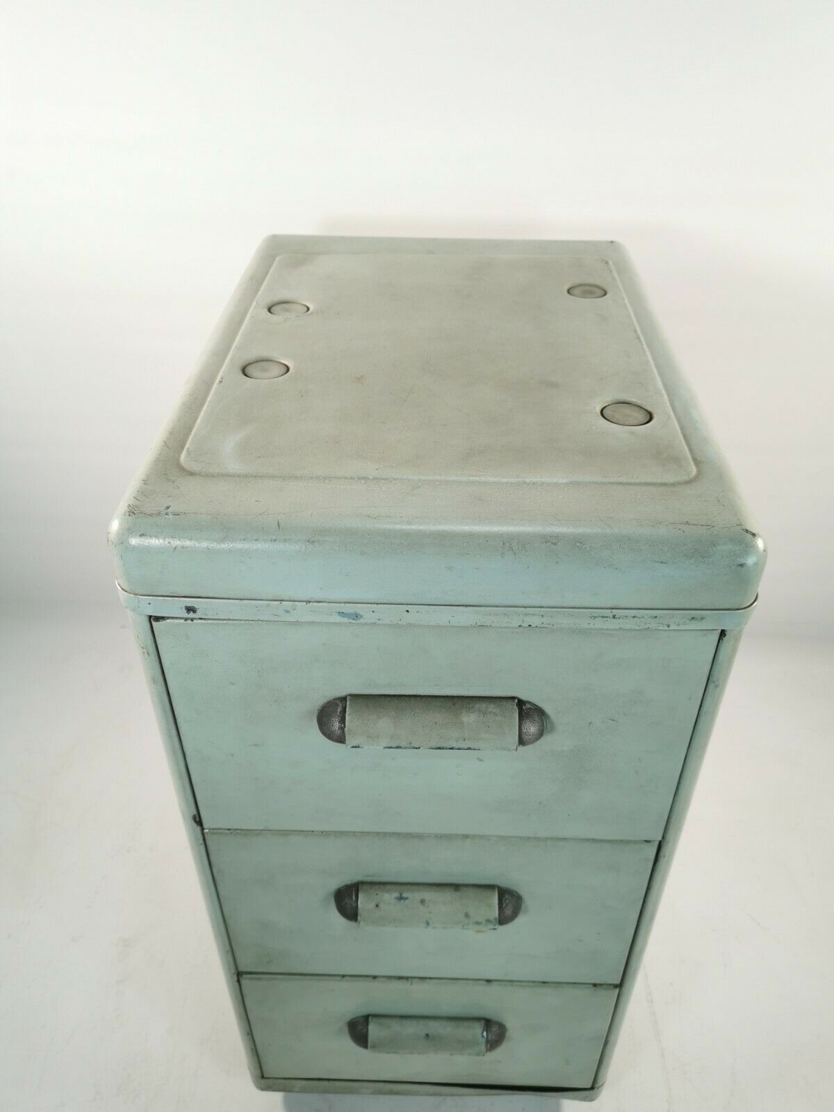 Antique Vintage Industrial 20th Century Light Blue Chest Of 3 Drawers