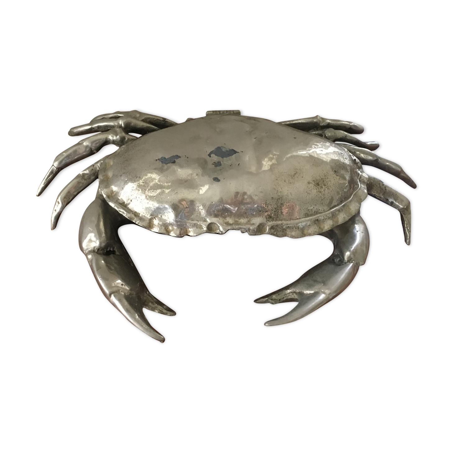 Silver metal box in crab shape