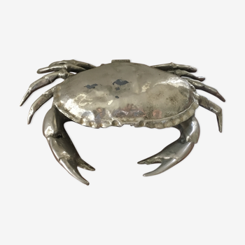 Coffret en métal couleur argent en forme de crabe