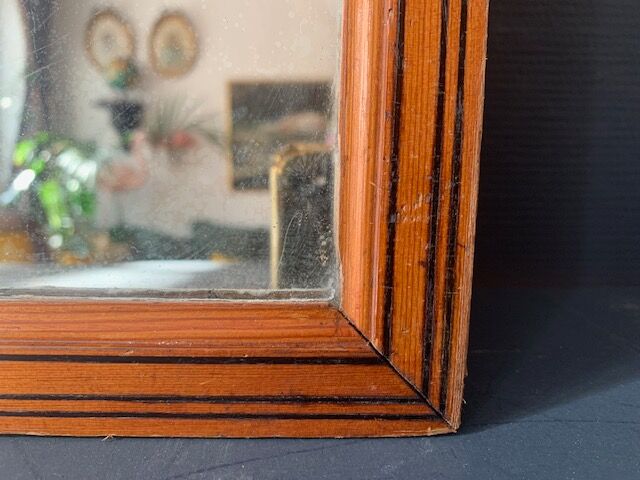 Large rectangular antique wall mirror in vintage wood, 1930