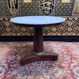 Mahogany pedestal table with marble top veneer
