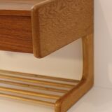 Scandinavian bedside table or wall console, oak and teak, 1960