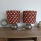 Vintage table lamp with printed shade featuring seventies waves.