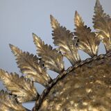Golden Sunburst Ceiling or Wall Lamp with Leaf Rays, 1950s