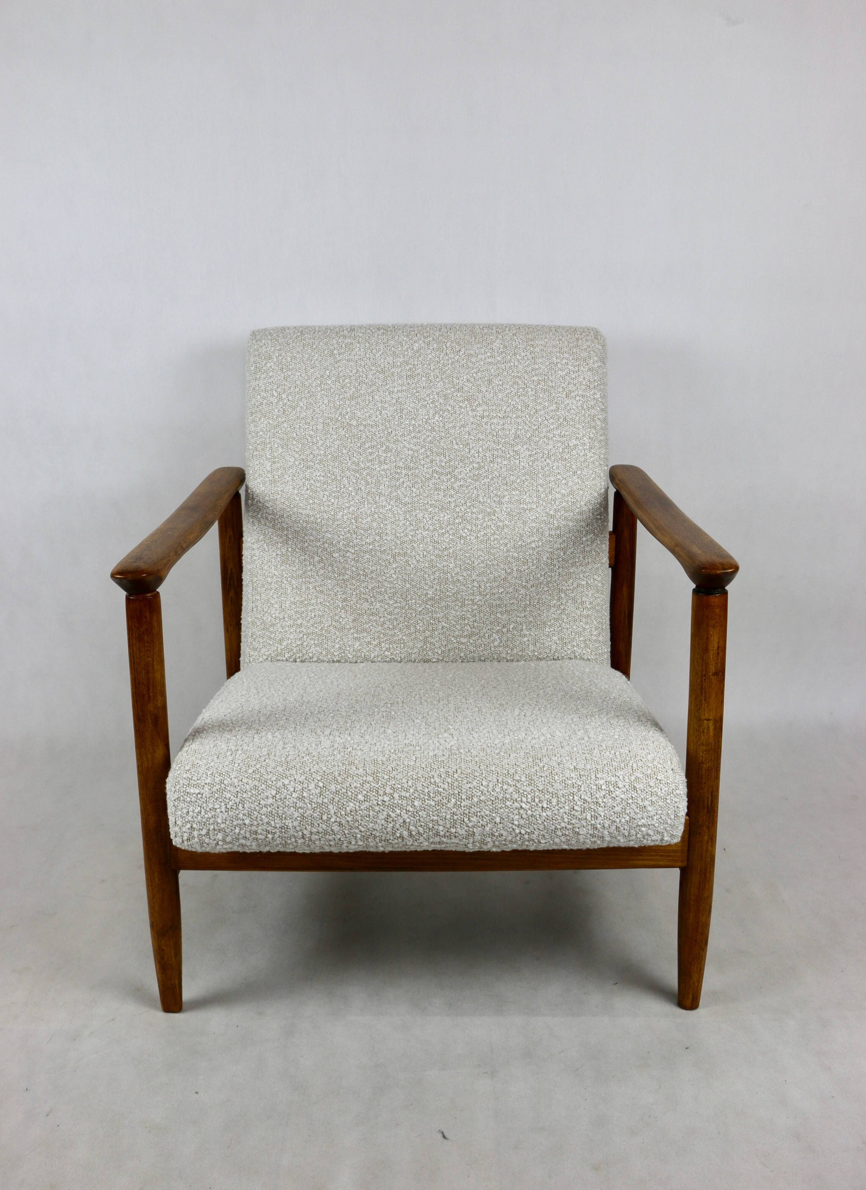 GFM-142 Ivory and White Boucle Armchair by Edmund Homa, 1970s