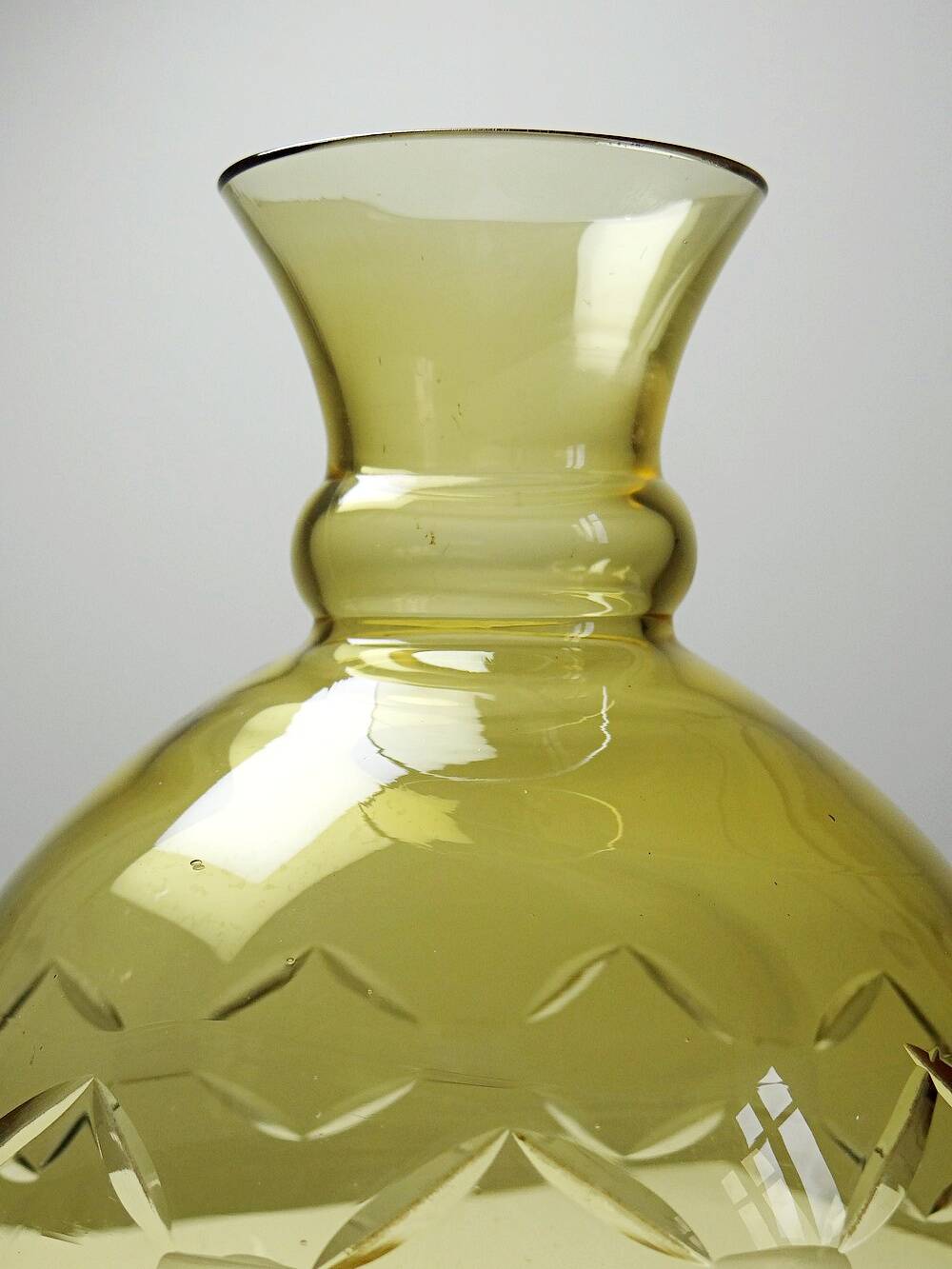 Vintage/antique Czech Amber Chiseled Blown Glass Decanter