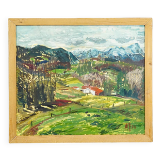 Oil painting by Alexander Michael – Landscape near Dietramszell, 1974