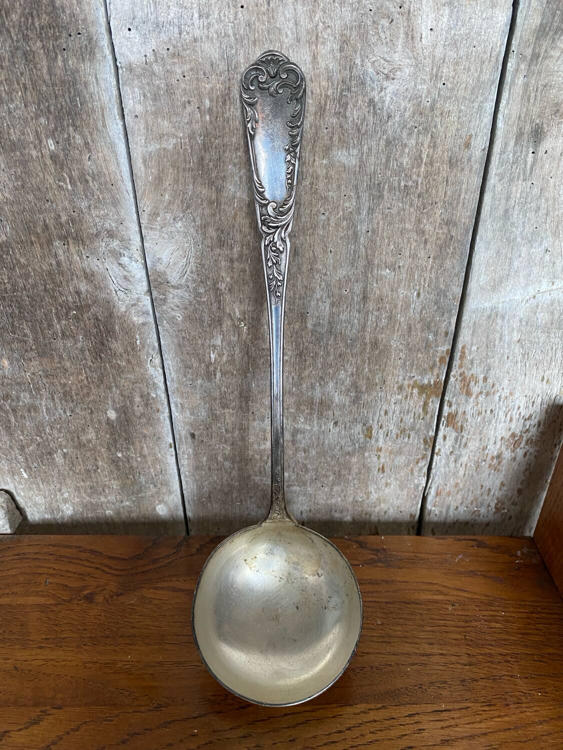 Old SFAM Goldsmith's Ladle Silver Plated Metal 12G Leaf Decor #B342
