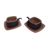 Duo of cups in glazed and matt sandstone. with saucers.