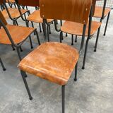 Set of 12 school chairs wood honey / green of gray, Netherlands, 60s