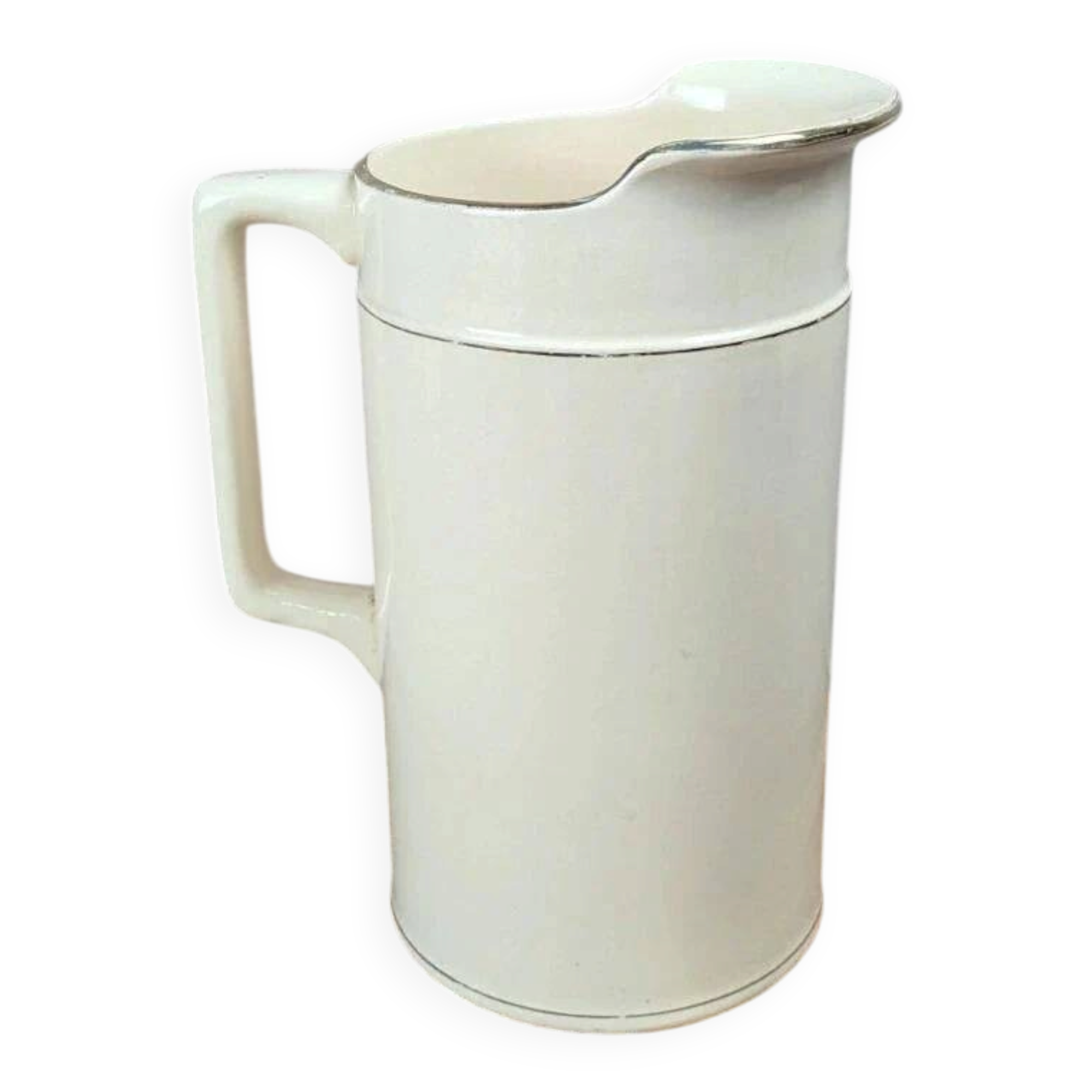 Large antique jug from Sarreguemines with golden trim.