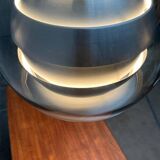 Suspended globe lamp in aluminium and glass in German Space style from the 1960s mid-century by Doria.