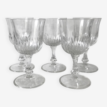 Set of 5 1920s style ribbed glass wine glasses