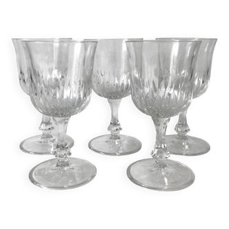 Set of 5 1920s style ribbed glass wine glasses