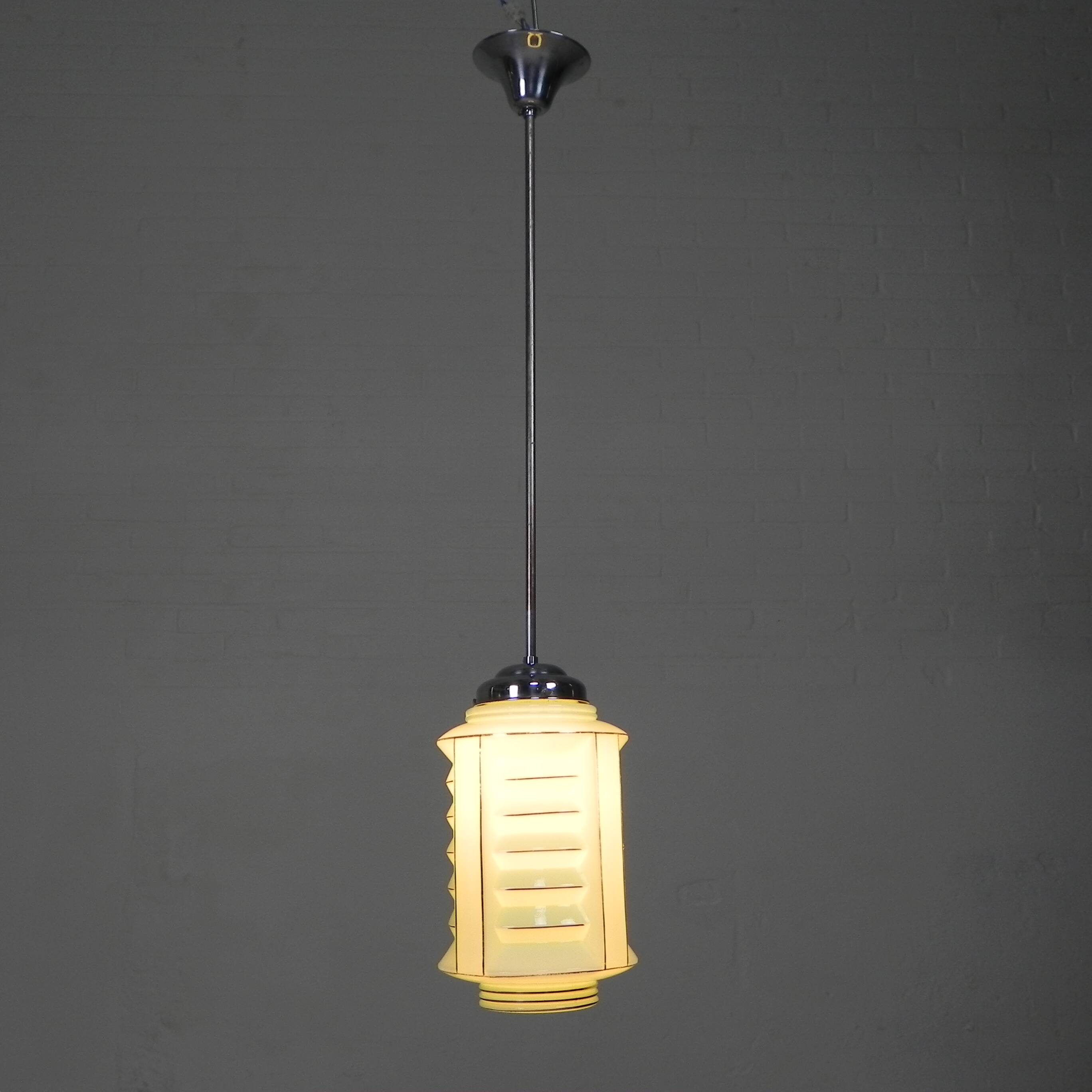Art Deco pendant lamp with glass lantern shade, 1930s