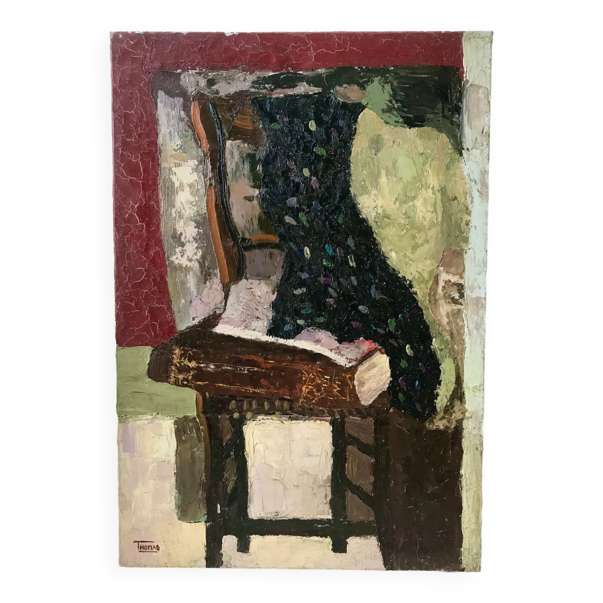 Oil painting on canvas Still life chair signed 50s