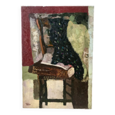 Oil painting on canvas Still life chair signed 50s