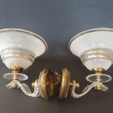 Paire d'appliques vintage en verre sablé et doré