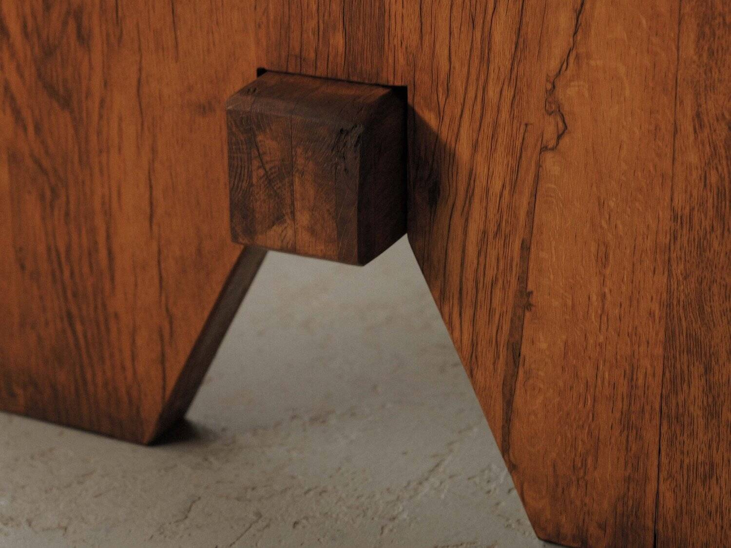 Brutalist dining table in solid oak, France, circa 1980.