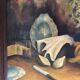 Painting old oil on canvas m. preaux still life + vintage wood frame