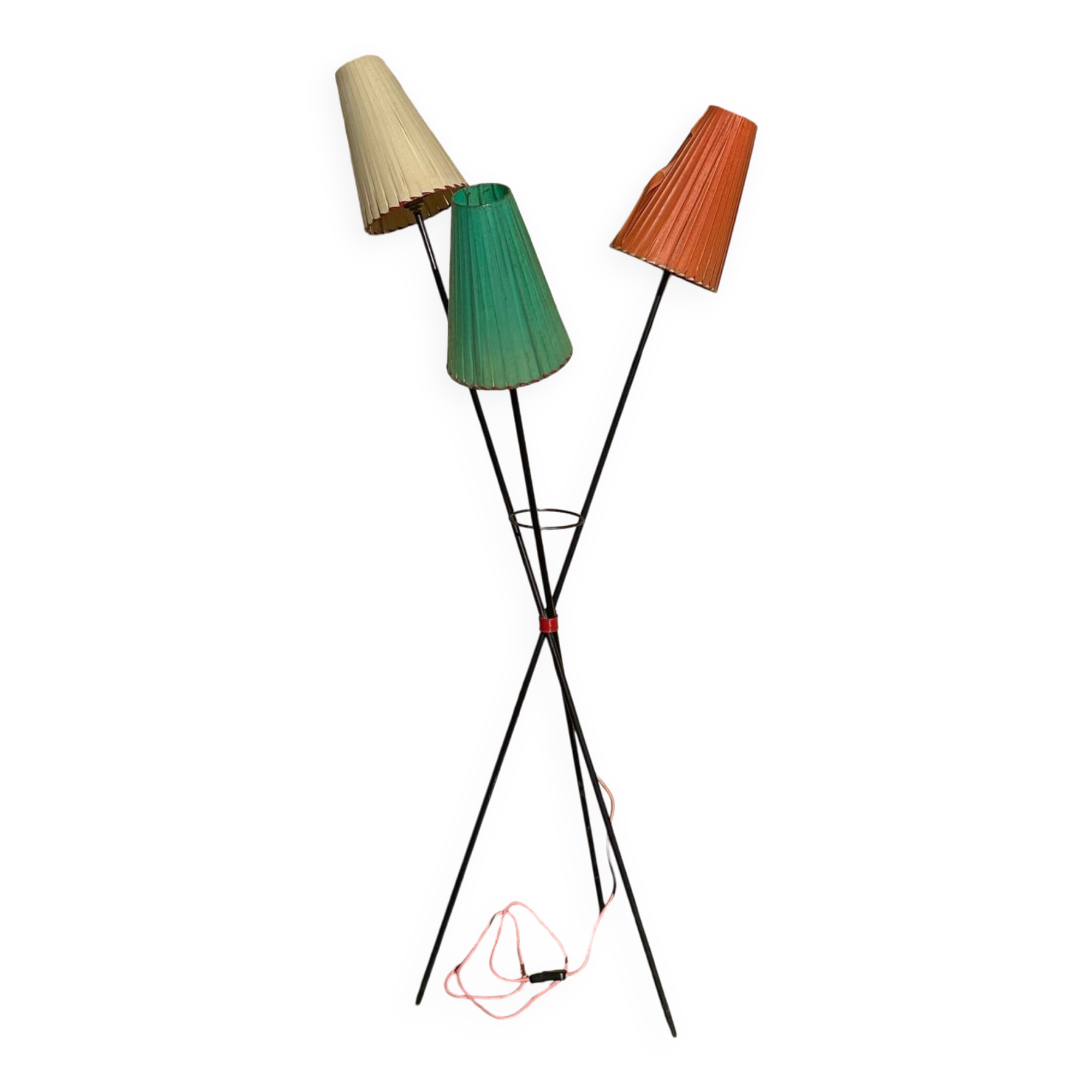 1950s metal tripod floor lamp, completely original