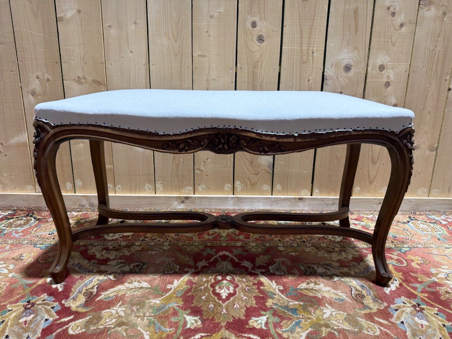 Piano bench Regency-Louis XV style – Carved solid walnut