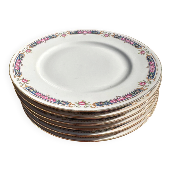 Lot de 6 assiettes à dessert en porcelaine de Limoges, Bernardaud & Co, déc