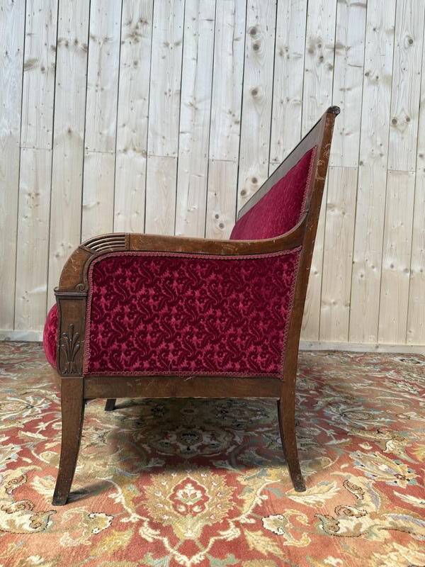 Canapé banquette époque Restaurarion velours rouge