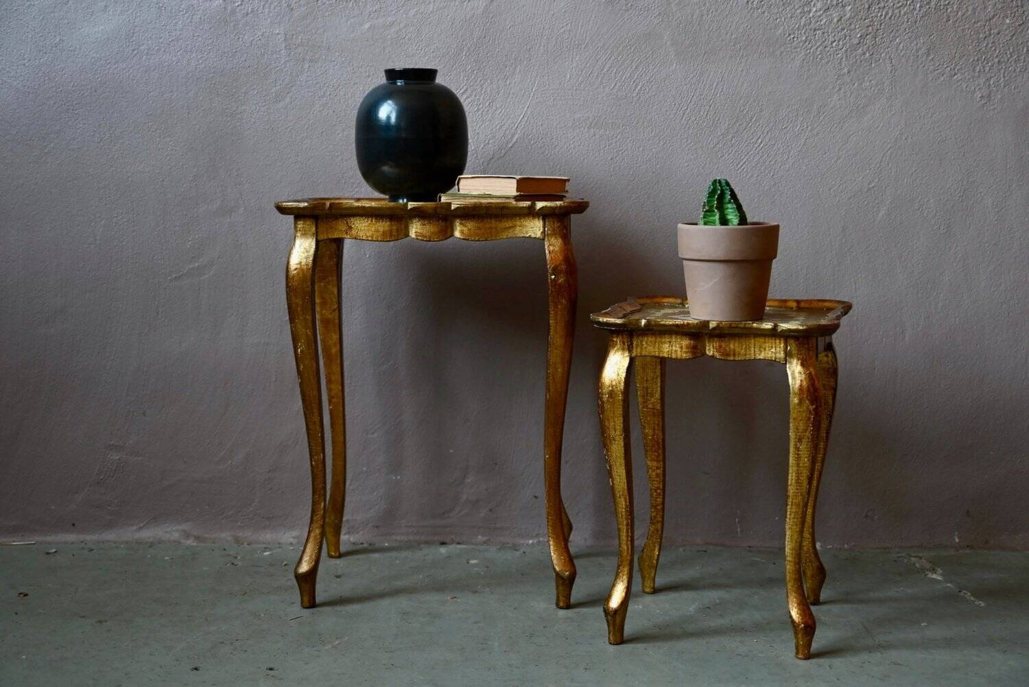 Nested tables in Florentine baroque style, gilded with gold leaf, Florence 1950s-60s.