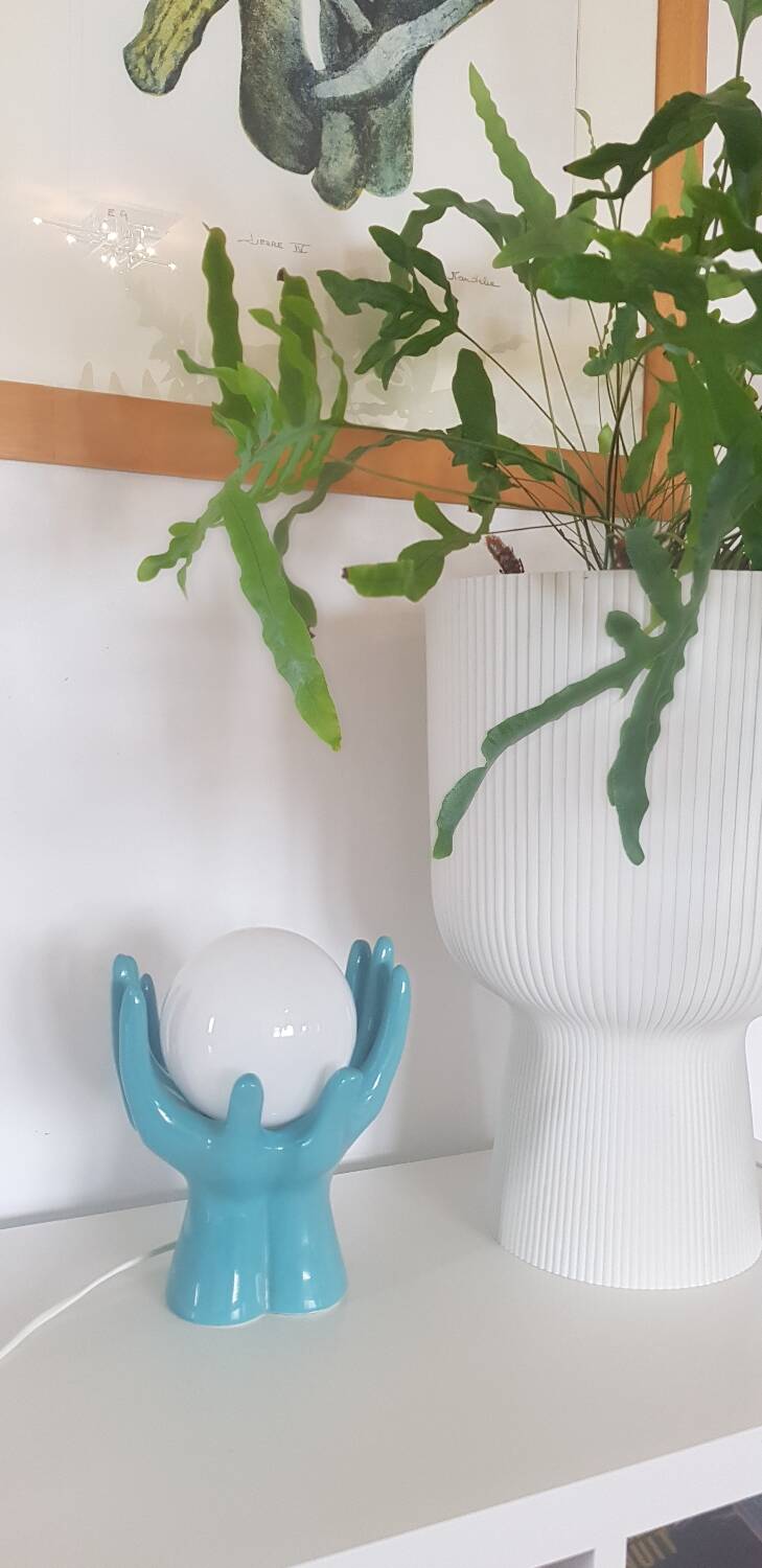 Ceramic and opaline lamp forming two hands, 1970s