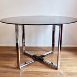 An Excellent Vintage 1970’S Chrome And Smoked Glass Round Dining Table