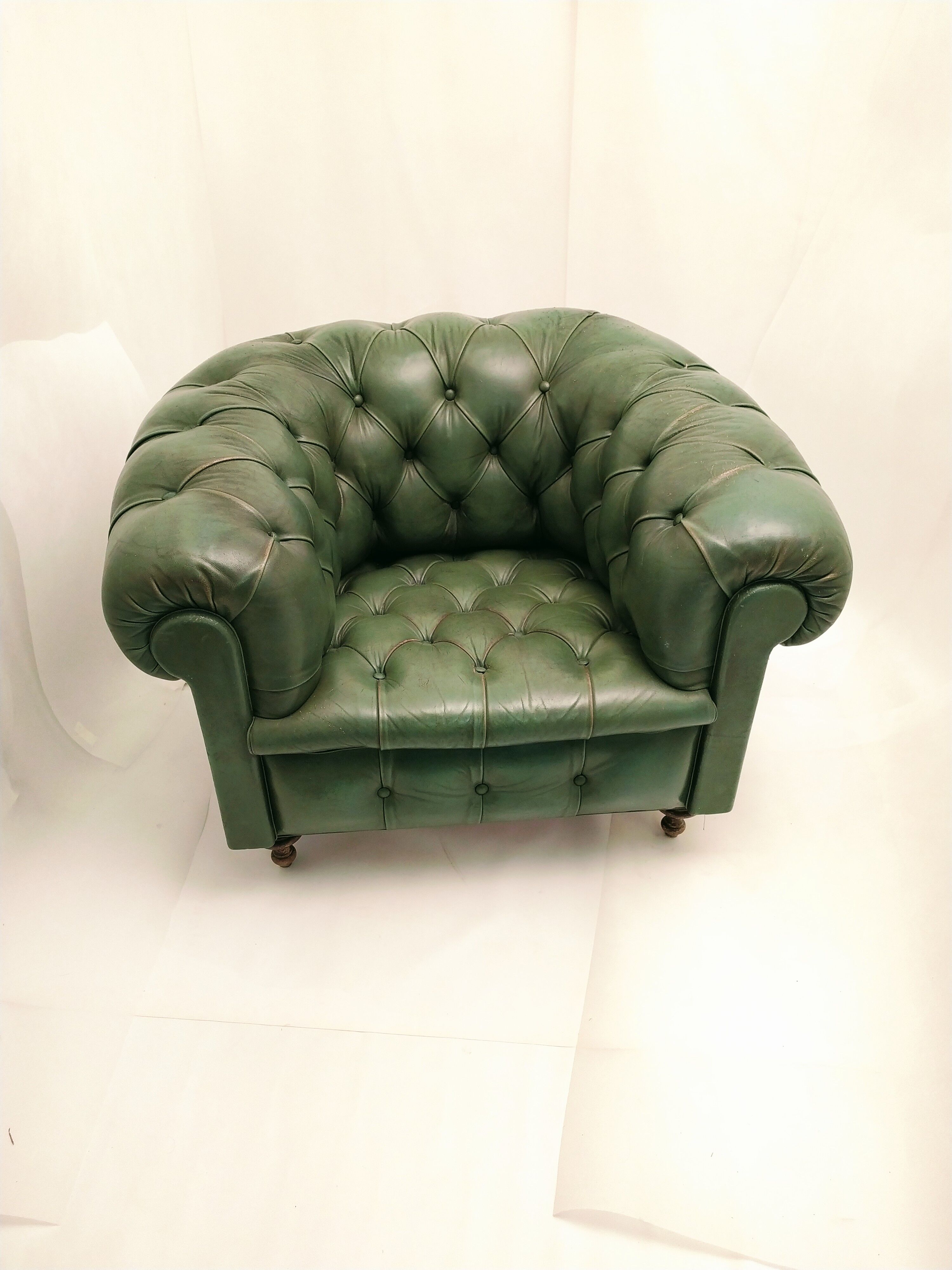 Former chesterfield green leather chair