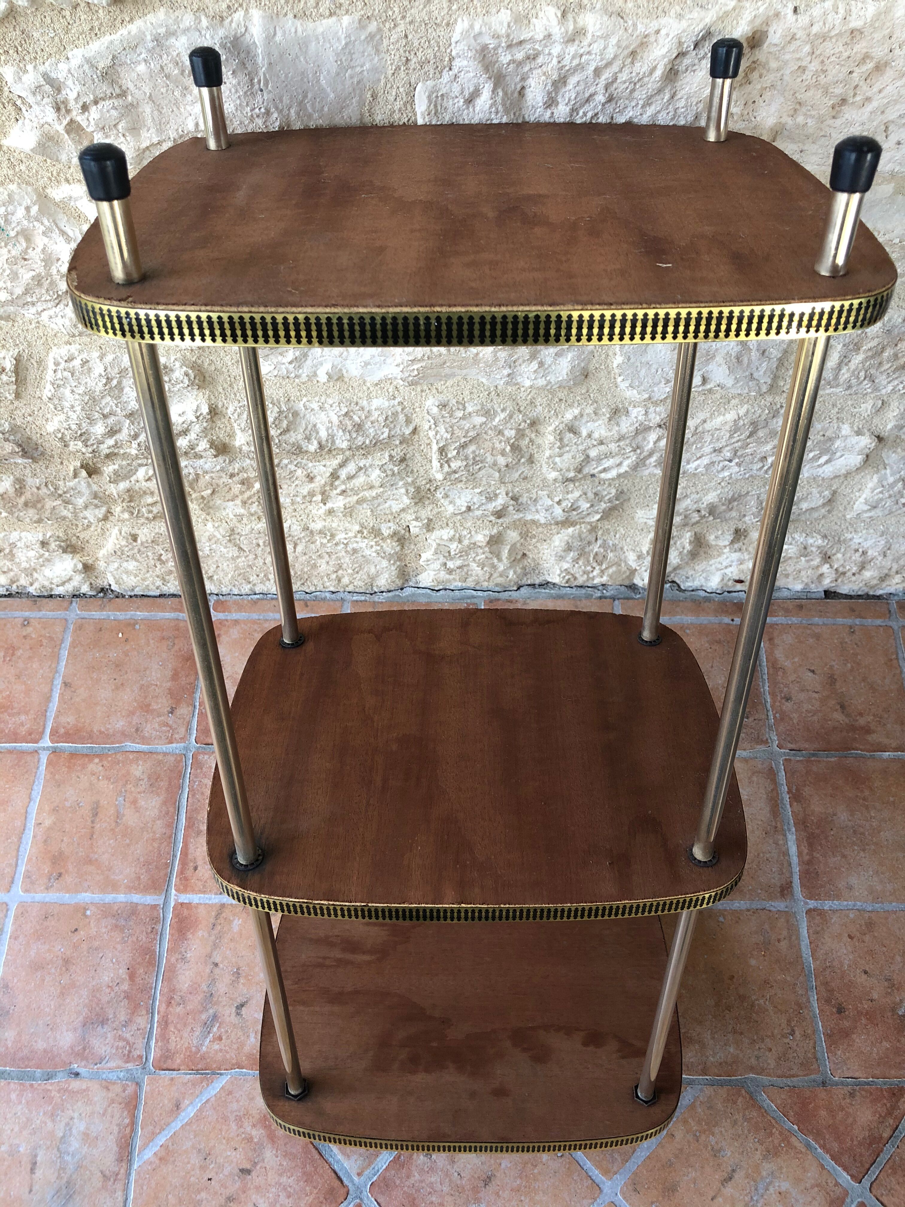 Side table has three shelves Formica and brass 60s/70s